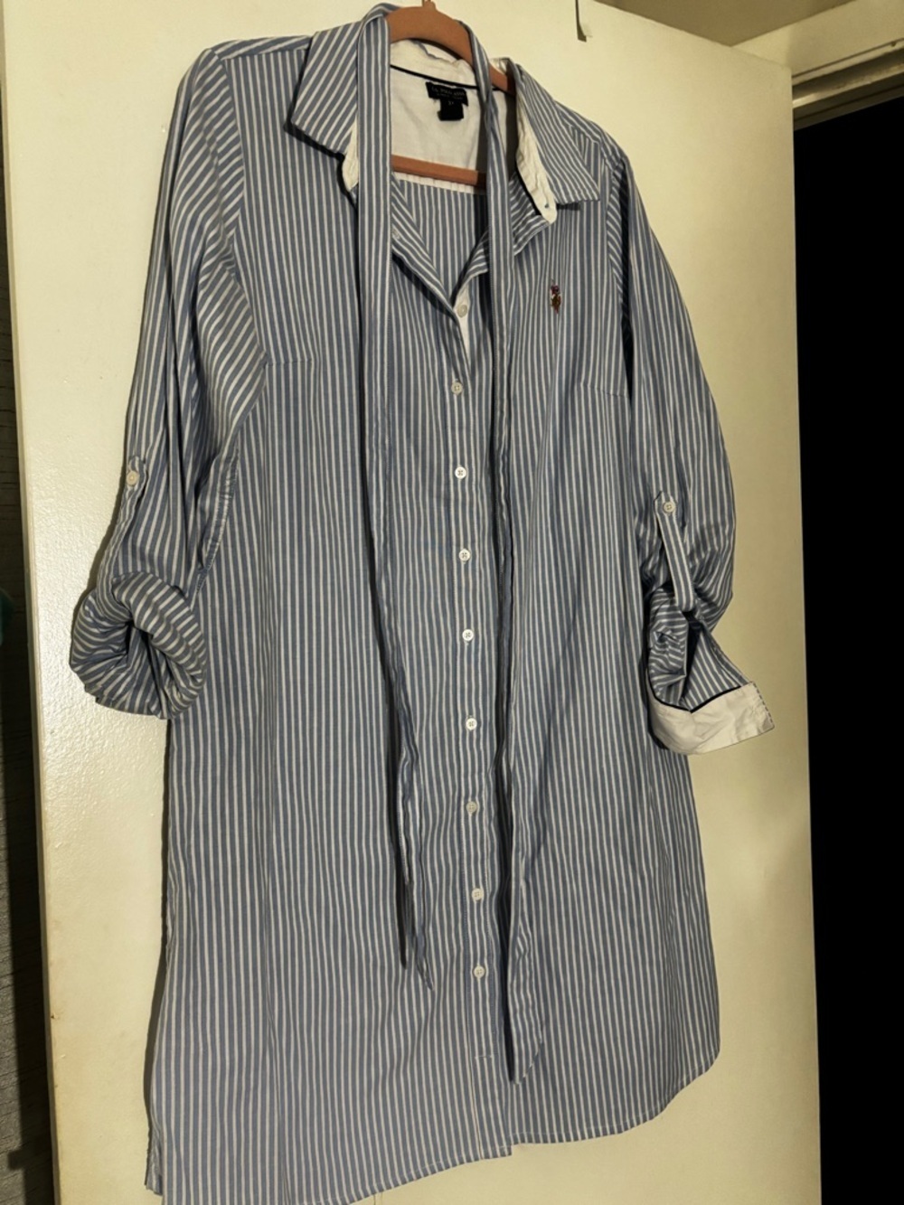 Button-Down Longline Stripe Shirt - Blue
